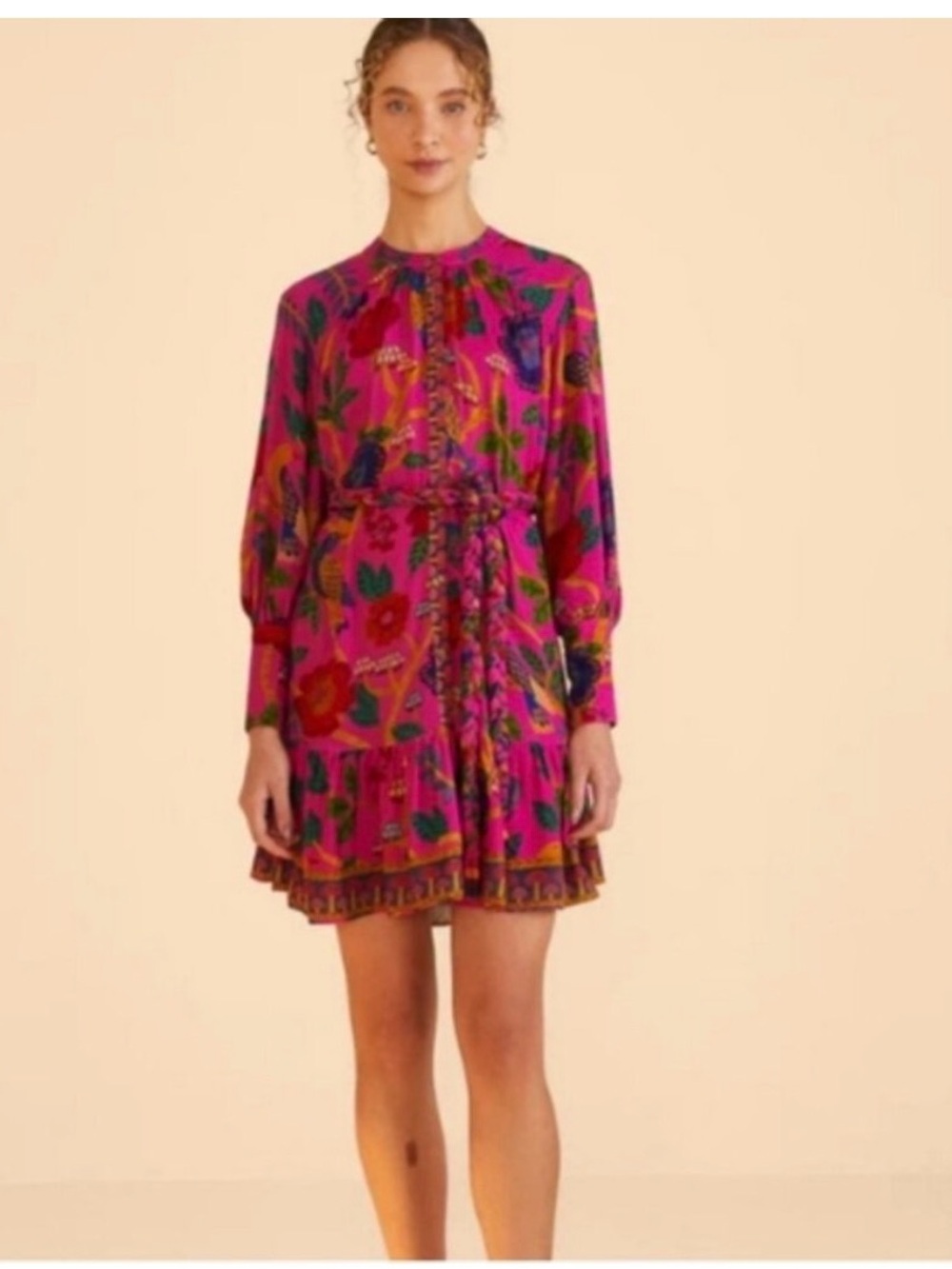 FARM Rio Magenta Floral Tie-Waist Mini Dress